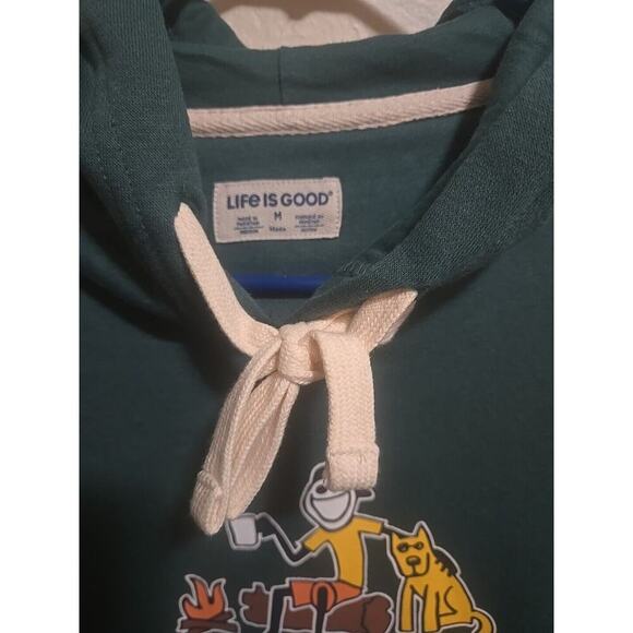 Life Is Good Hoodie Mens Mediu Green Logo Pullover Fleece Happy Hour Camping NEW - Picture 4 of 12